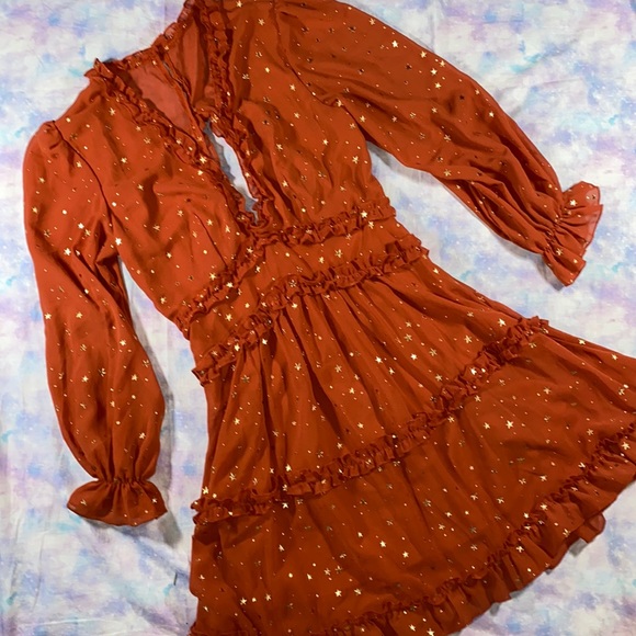 Dresses & Skirts - 💌 Burnt Orange Ruffle Golden Star Dress